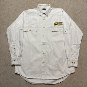 Vtg Indiana Jones Shirt Mens Medium White Button Down LS Raiders Lost Ark 90s